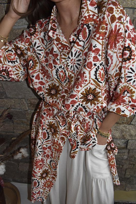 Riad Nights Longline Belted Duster Shirt Rust